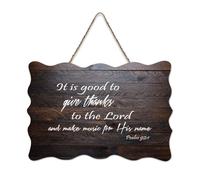 Panneau en bois avec verset de la Bible, psaume 92:1 « It Is Good to Give Thanks to The Lord And Make Music for His Name » - Panneau en bois à suspendre pour bureau, porte, mur, décoration d'intérieur