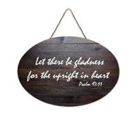Panneau en bois avec verset de la Bible, Psaume 97:11, « Let There Be Gladness for The Upright in Heart » - Panneau en bois à suspendre pour porte de bureau, décoration d'intérieur, 15,2 x 25,4 cm