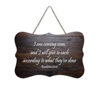 Panneau en bois avec verset de la Bible, Revelation 22:12 I Am Coming Soon And I Will Give to Each According to What They've Done Décoration murale pour porte de bureau, décoration d'intérieur, 15,2 x