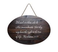Panneau en bois avec verset de la Bible, Revelation 22:14 Blessed Are Those Who Do His Commandments, That They May Farmhouse - Décoration murale pour bureau, porte, mur, décoration d'intérieur, 15,2 x