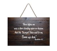 Panneau en bois avec verset de la Bible, révélation 4:1 There before Me Was A Door Standing Open in Heaven The Trumpet Voice Said to Me - Décoration murale à suspendre pour porte de bureau, décoration