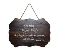 Panneau en bois avec verset de la Bible, Romans 2:29 The Spirit Changes Hearts And They Receive Praise Not from Men But from God Décoration murale pour bureau, porte, décoration d'intérieur, 15,2 x