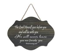 Panneau en bois avec verset de la Bible « The Lord Himself Goes Before You And Will Be with You, He Will Never Leave You Nor » - Décoration murale pour bureau, porte, décoration d'intérieur, 15,2 x