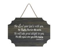 Panneau en bois avec verset de la Bible « The Lord Your God Is with You, The Mighty Warrior Who Saves, He Will Take Great Delig » - Décoration murale - 15,2 x 25,4 cm