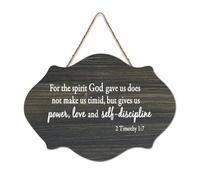 Panneau en bois avec verset « For The Spirit God Gave Us Does Not Make Us Timid But Gives Us Power Love And Self Discipline » - 2 panneaux en bois à suspendre pour bureau, porte, mur, décoration
