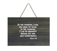 Panneau en bois avec verset « In The Morning Lord You Hear My Voice in The Morning I Lay My Requests before You And Wait Expect » - Décoration murale à suspendre pour porte de bureau, décoration