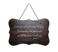 Panneau en bois avec verset « Revelation 19:7 Let Us Rejoice And Be Glad And Give Him Glory for The Wedding of The Lamb Wood Sign » - Décoration murale à suspendre pour porte de bureau, décoration