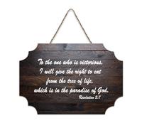 Panneau en bois avec verset « Revelation 2:7 to The One Who Is Victorious I Will Give The Right to Eat from The Tree of Life » - Décoration murale à suspendre pour bureau, porte, décoration