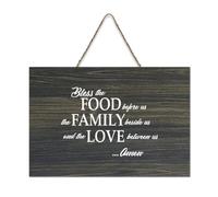 Panneau en bois « Bless The Food Before Us, The Family Beside Us, And The Love Between Us » - 15,2 x 25,4 cm - Décoration murale en bois pour porte d'entrée, salon, cuisine