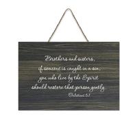 Panneau en bois Brothers And Sisters, If Someone Is Caught in A Sin, You Who Live by The Spirit Should - 15,2 x 25,4 cm - Décoration murale en bois pour porte d'entrée, salon, cuisine