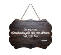 Panneau en bois « But As for Me, Afflicted And in Pain May Your Salvation, God, Protect Me » - 15,2 x 25,4 cm - Décoration murale à suspendre pour porte d'entrée, salon, cuisine