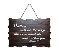 Panneau en bois Colossians 1:29 Continue with All His Energy That He So Powerfully Works Within You - 15,2 x 25,4 cm - Décoration murale en bois pour porte d'entrée, salon, cuisine