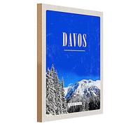 Panneau en bois | Davos | Suisse | Paysage d'hiver | Décoration | 30 cm x 40 cm