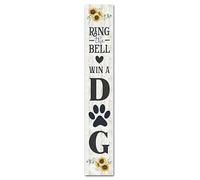 Panneau en bois de 10,2 x 40,6 cm rétro Primitive Decor Ring The Bell Win A Dog Welcome Panneau vertical de ferme à suspendre Tournesol mural pour maison, cour, jardin, printemps été porte panneau en