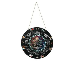 Panneau en bois de 30,5 cm avec motif de roue païenne de l'année - Décoration murale - Fait à la main - Panneau de porte Wicca - Calendrier de Noël - Avec nœud - Sorcières, runes, sabbats