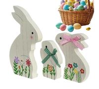 Panneau en bois de lapin - Ensemble de 3 panneaux de table de lapinn de Pâqes | Décor en bois de lapin de table | Charmantes décorations de vacances | Ornement de fête rustique pour la célébration du