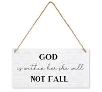 Panneau en bois décoratif amusant avec inscription « God is Within Her She Will Not Fall » - Décoration de bureau rustique - 30,5 x 15,2 cm
