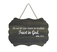 Panneau en bois « Do Not Let Your Hearts Be Troubled Trust in God John 14:1 » - Verse de la Bible - Décoration murale rustique à suspendre pour porte d'entrée, salon, cuisine, décoration de Noël