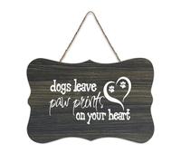 Panneau en bois « Dogs Leave Paw Prints on Your Heart » - 15,2 x 25,4 cm - Verse de la Bible - Décoration murale rustique à suspendre pour porte d'entrée, salon, cuisine, décoration de Noël
