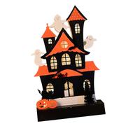 Panneau en bois effrayant d'Halloween éclairé par LED en forme de citrouille pour fête de vacances, décoration de table de bureau, décoration effrayante fantomatique en bois château