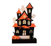 Panneau en bois effrayant d'Halloween éclairé par LED en forme de citrouille pour fête de vacances, décoration de table de bureau, décorations d'horreur