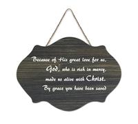 Panneau en bois « Ephesians 2:4 5 Because of His Great Love for Us God Who Is Rich in Mercy Made Us Alive with Chri Wood » - Décoration murale à suspendre pour bureau, porte, décoration d'intérieur