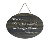 Panneau en bois Ephesians 3:8 Preach The Unsearchable Riches of Christ - 15,2 x 25,4 cm - Décoration murale rustique à suspendre pour porte d'entrée, salon, cuisine, décorations de Noël