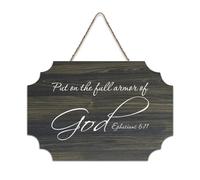 Panneau en bois Ephesians 6:11 Put on The Full Armor of God - 15,2 x 25,4 cm - Décoration murale rustique à suspendre pour porte d'entrée, salon, cuisine, décorations de Noël