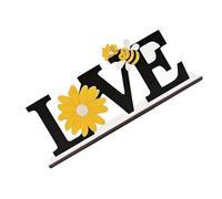 Panneau en bois fait main avec lettres d'amour avec abeilles et tournesols pour étagère de table ou cheminées, décoration de vacances, fermes, panneau de table en bois