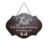 Panneau en bois « Faith Is Not Believing That God Can, It's Knowing That He Will », verset de la Bible, décoration murale rustique à suspendre pour porte, salon, cuisine - 15,2 x 25,4 cm