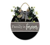 Panneau en bois « Family Is Forever » - Décoration murale en bois rustique à suspendre avec nœud papillon pour maison, porche, porte murale, 30,5 x 30,5 cm