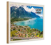 Panneau en bois | Genève | Suisse | Paysage | Décoration | 40 cm x 30 cm
