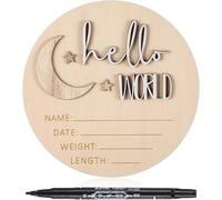 Panneau en bois « Hello World » pour annonce de naissance - Panneau d'annonce de naissance - Plaque de bienvenue pour nouveau-né - Pour chambre d'enfant, hôpital, fille et garçon - Accessoires photo