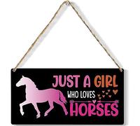 Panneau en bois humoristique avec inscription « Just a Girl Who Loves Horses » pour amoureux des chevaux Rose