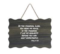 Panneau en bois « In The Morning, Lord, You Hear My Voice; in The Morning I Lay My Requests before You And Wait Expect » de 15,2 x 25,4 cm - Décoration murale en bois pour porte d'entrée, salon