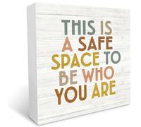 Panneau en bois inspirant « This Is A Safe Space To Be Who You Are » - Décoration de bureau pour la maison, la chambre à coucher, le salon, le bureau, l'étagère, la table - 17,8 x 17,8 cm