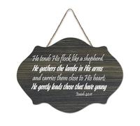 Panneau en bois Isaiah 40:11 He Tends His Flock Like A Shepherd He Gathers The Lambs in His Arms And Carries Them Panneau en bois à suspendre pour porte de bureau Décoration murale 15,2 x 25,4 cm