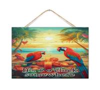 Panneau en bois « It's Five O'Clock Somewhere Established » - Décoration inspirante - Ara, perroquet, animal domestique, panneau mural en bois personnalisé pour table, maison, maison - 30,5 x 20,3 cm