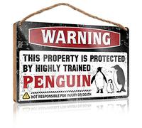 Panneau en bois « Little Man Cave » avec inscription « Warning This Property Is Protected By A Highly Trained Penguin » - Panneau d'automne pour porche - 20 x 30 cm