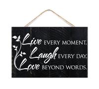 Panneau en bois « Live Every Moment, Laugh Every Day, Love Beyond Words Established » - Décoration murale moderne avec verset de la Bible - Panneau de motivation en bois pour table, buanderie, entrée