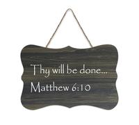 Panneau en bois Matthew 6:10 Thy Will Be Done 15,2 x 25,4 cm avec citations en verset de la Bible - Art mural rustique à suspendre pour porte d'entrée, salon, cuisine, décorations de Noël