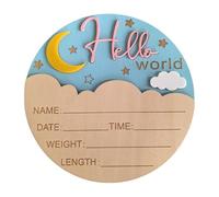 Panneau en bois pour annonce de naissance de bébé avec motif lune et espace de naissance, 15 cm de diamètre