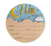 Panneau en bois pour annonce de naissance de bébé avec motif lune et espace de naissance, 15 cm de diamètre