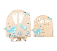 Panneau en bois pour annonce de naissance - Motif garçon sous la mer - Avec inscription « Hello World » - Thème de l'océan - Tableau en bois d'arrivée d'hôpital pour bébé garçon