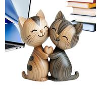 Panneau en bois pour couple de chats, décoration d'intérieur 2D - Décoration de bureau pour armoire, table, étagère, bibliothèque, amoureux des animaux domestiques, chambre à coucher, entrée