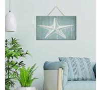 Panneau en bois pour décoration d'intérieur en bois peint sur le thème de la plage nautique et de l'océan - Motif étoile de mer sous-marine - 15,2 x 25,4 cm