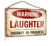 Panneau en bois pour extérieur avec inscription « Warning : Laughter Therapy In Progress » (20 x 30 cm)