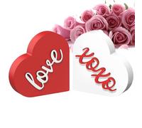 Panneau en bois pour la Saint-Valentin - Centre de table en forme de cœur, décoration de table en 2 pièces avec un design romantique, ornement de vacances avec un matériau , présentoir décorati