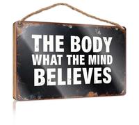 Panneau en bois pour porte d'entrée « The Body What The Mind Believes » (23 x 35 cm)