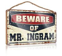 Panneau en bois pour salle de bain « Beware of Mr. Ingram » - Décoration d'intérieur et de chambre d'adolescent (23 x 35 cm)